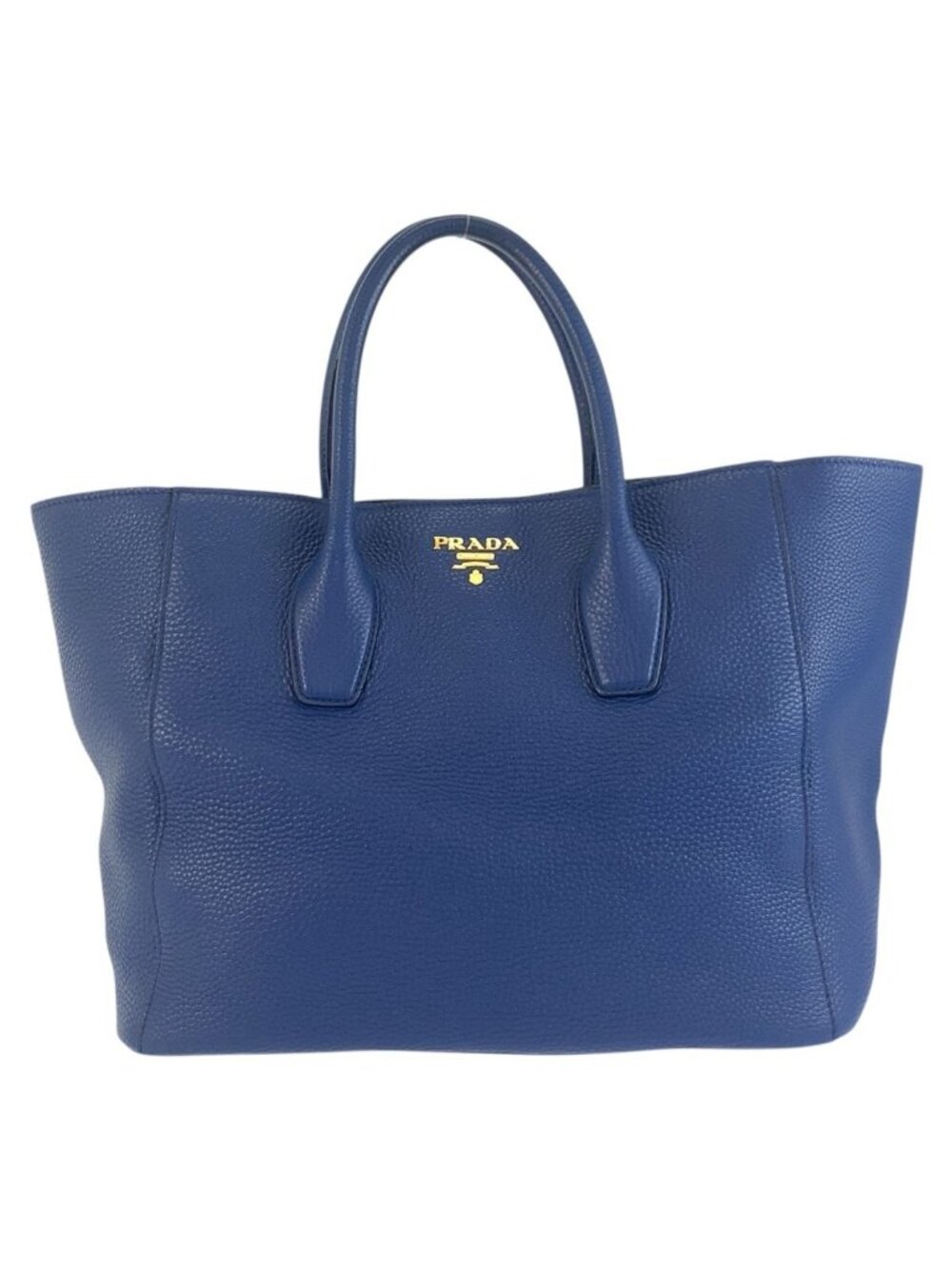 Prada Vitello Daino Blue Gold Leather Tote Bag
